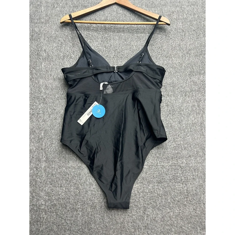 Cupshe Swimsuit‎ One Piece Large Black Hi-Leg Sheer Mesh